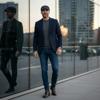 KASZKIET Męski Bawełniany Czapka Peaky Blinders GRANATOWY 10010-3 z Przeszyciami - Pakojeans.pl