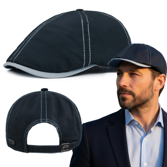 KASZKIET Męski Bawełniany Czapka Peaky Blinders GRANATOWY 10010-3 z Przeszyciami - Pakojeans.pl