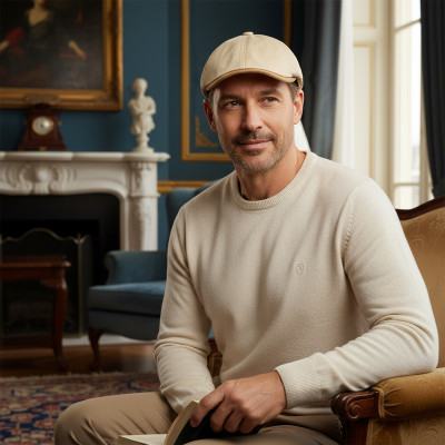 KASZKIET Męski Bawełniany Czapka Peaky Blinders BEŻOWY 10010-4 z Przeszyciami - Pakojeans.pl