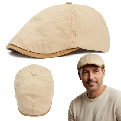 KASZKIET Męski Bawełniany Czapka Peaky Blinders BEŻOWY 10010-4 z Przeszyciami - Pakojeans.pl