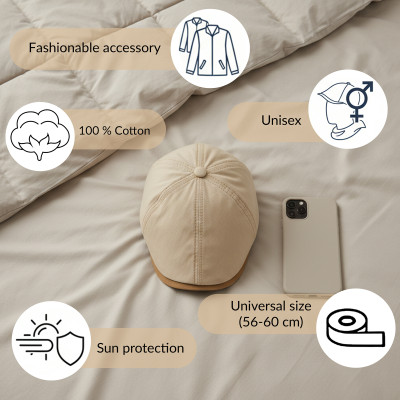 KASZKIET Męski Bawełniany Czapka Peaky Blinders BEŻOWY 10010-4 z Przeszyciami - Pakojeans.pl