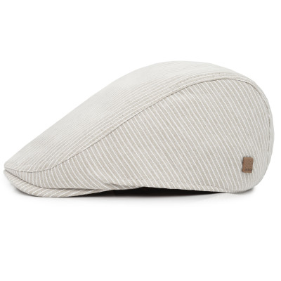 KASZKIET Męski Bawełniany na Lato Czapka w Paski 10020-1 JASNOBEŻOWY - Pakojeans.pl