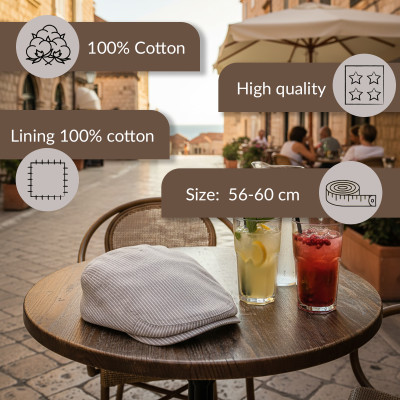 KASZKIET Męski Bawełniany na Lato Czapka w Paski 10020-1 JASNOBEŻOWY - Pakojeans.pl