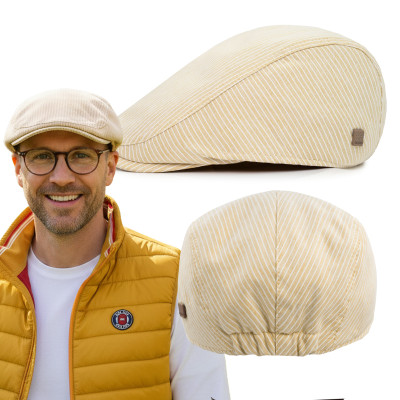 KASZKIET Męski Bawełniany na Lato Czapka w Paski 10020-2 BEŻOWY - Pakojeans.pl