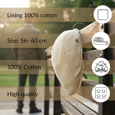 KASZKIET Męski Bawełniany na Lato Czapka w Paski 10020-2 BEŻOWY - Pakojeans.pl