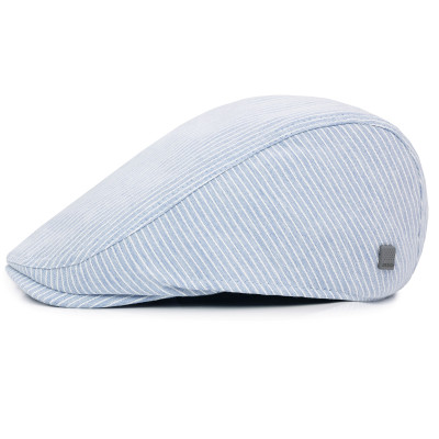 KASZKIET Męski Bawełniany na Lato Czapka w Paski 10020-3 BŁĘKITNY - Pakojeans.pl