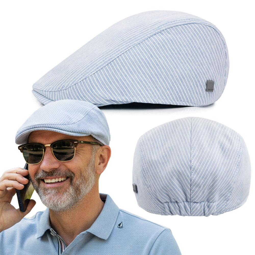 KASZKIET Męski Bawełniany na Lato Czapka w Paski 10020-3 BŁĘKITNY - Pakojeans.pl