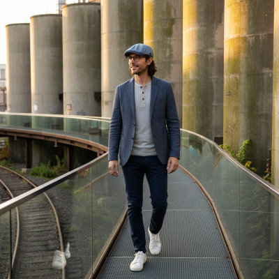 KASZKIET Męski Bawełniany na Lato Czapka w Paski 10020-5 NIEBIESKI - Pakojeans.pl