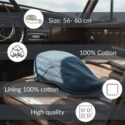 KASZKIET Męski Bawełniany na Lato Czapka w Paski 10020-5 NIEBIESKI - Pakojeans.pl