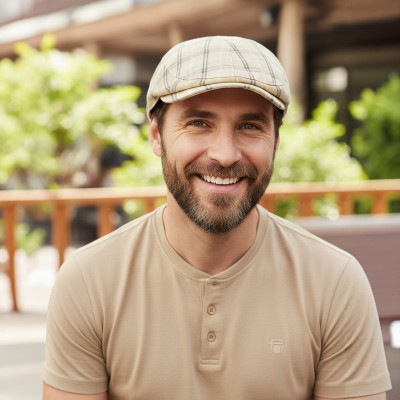 KASZKIET Męski Bawełniany na Lato Czapka w Kratę Casual 10030-1 JASNOBEŻOWY - Pakojeans.pl