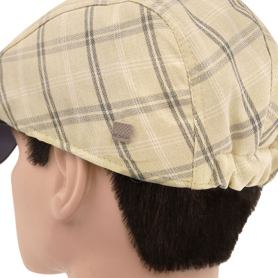 KASZKIET Męski Bawełniany na Lato Czapka w Kratę Casual 10030-1 JASNOBEŻOWY - Pakojeans.pl