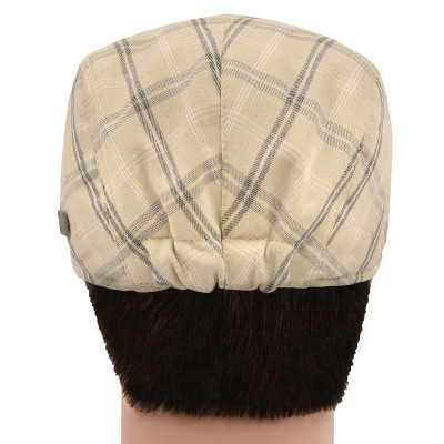 KASZKIET Męski Bawełniany na Lato Czapka w Kratę Casual 10030-1 JASNOBEŻOWY - Pakojeans.pl