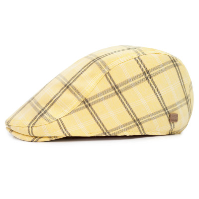 KASZKIET Męski Bawełniany na Lato Czapka w Kratę Casual 10030-2 ŻÓŁTY - Pakojeans.pl