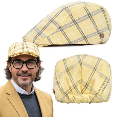 KASZKIET Męski Bawełniany na Lato Czapka w Kratę Casual 10030-2 ŻÓŁTY - Pakojeans.pl