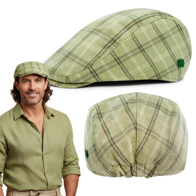 KASZKIET Męski Bawełniany na Lato Czapka w Kratę Casual 10030-3 ZIELONY - Pakojeans.pl