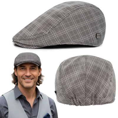 KASZKIET Męski Bawełniany na Lato Czapka w Kratkę 10040-3 SZARY - Pakojeans.pl