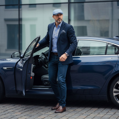 KASZKIET Męski Bawełniany na Lato Czapka w Kratę Cienki 10050-3 NIEBIESKI - Pakojeans.pl