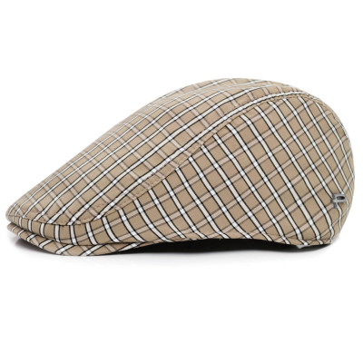 KASZKIET Męski Bawełniany na Lato Czapka w Kratę Cienki 10050-4 BEŻOWY - Pakojeans.pl