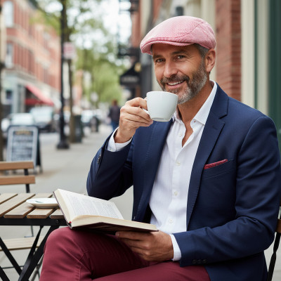 KASZKIET Męski Bawełniany na Lato Czapka w Paseczki 10090-1 CZERWONY - Pakojeans.pl