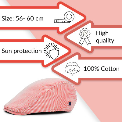 KASZKIET Męski Bawełniany na Lato Czapka w Paseczki 10090-1 CZERWONY - Pakojeans.pl