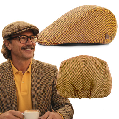 KASZKIET Męski Bawełniany na Lato Czapka w Krateczkę 10120-4 MUSZTARDOWY - Pakojeans.pl