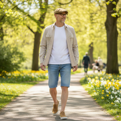 KASZKIET męski JEANSOWY bawełniany na lato BEŻOWY vintage - Pakojeans.pl