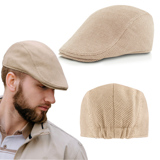 KASZKIET Męski Bawełniany na Lato Czapka w Jodełkę BEŻOWY Pako Jeans