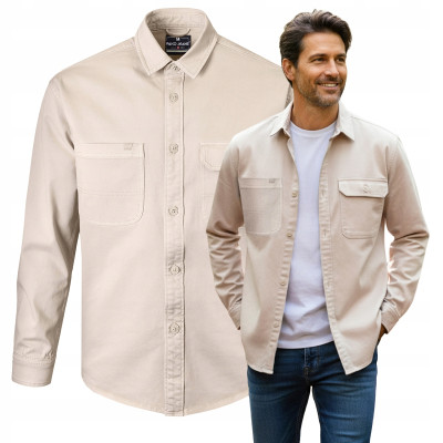 KOSZULA Męska z Długim Rękawem NALOW BEŻOWA Katana Regular Fit Pako Jeans - Pakojeans.pl