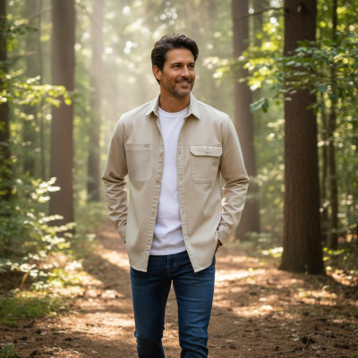 KOSZULA Męska z Długim Rękawem NALOW BEŻOWA Katana Regular Fit Pako Jeans - Pakojeans.pl