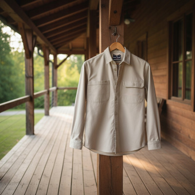 KOSZULA Męska z Długim Rękawem NALOW BEŻOWA Katana Regular Fit Pako Jeans - Pakojeans.pl