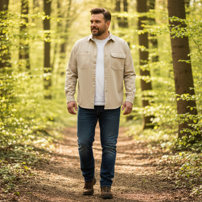 KOSZULA Męska z Długim Rękawem NALOW BEŻOWA Katana Regular Fit Pako Jeans - Pakojeans.pl