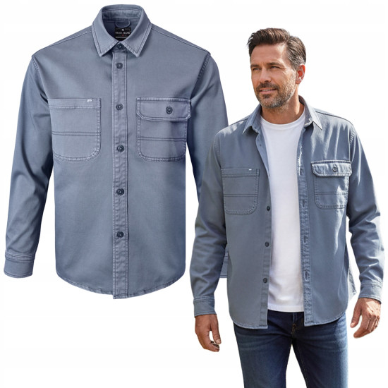 KOSZULA Męska z Długim Rękawem NALOW STALOWA Katana Regular Fit Pako Jeans - Pakojeans.pl