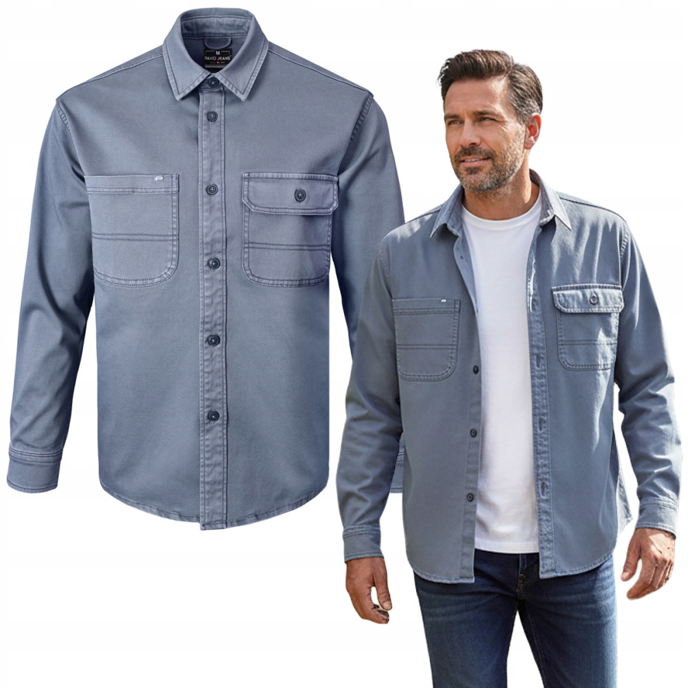 KOSZULA Męska z Długim Rękawem NALOW STALOWA Katana Regular Fit Pako Jeans - Pakojeans.pl