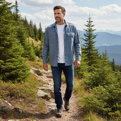 KOSZULA Męska z Długim Rękawem NALOW STALOWA Katana Regular Fit Pako Jeans - Pakojeans.pl