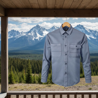 KOSZULA Męska z Długim Rękawem NALOW STALOWA Katana Regular Fit Pako Jeans - Pakojeans.pl