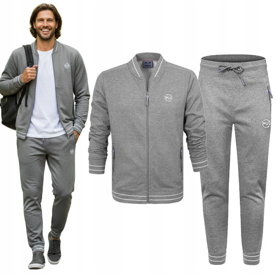 DRES Męski KOMPLET Bawełniany SZARY Bluza z Kapturem i Spodnie Ocieplane Pako Jeans - Pakojeans.pl