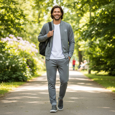 DRES Męski KOMPLET Bawełniany SZARY Bluza z Kapturem i Spodnie Ocieplane Pako Jeans - Pakojeans.pl