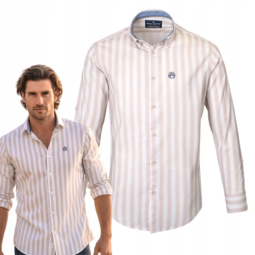 KOSZULA Męska z Długim Rękawem TIZA Bawełniana z WISKOZĄ Slim Fit Pako Jeans - Pakojeans.pl