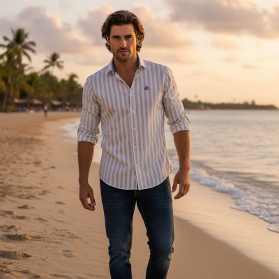 KOSZULA Męska z Długim Rękawem TIZA Bawełniana z WISKOZĄ Slim Fit Pako Jeans - Pakojeans.pl