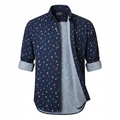 KOSZULA Męska z Długim Rękawem FLAGO Bawełniana z WISKOZĄ Regular Fit Pako Jeans - Pakojeans.pl