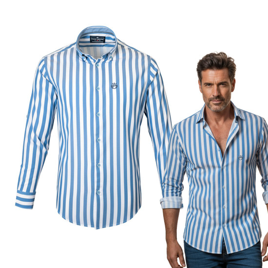 KOSZULA Męska z Długim Rękawem TIZA Bawełniana z WISKOZĄ Slim Fit Pako Jeans - Pakojeans.pl