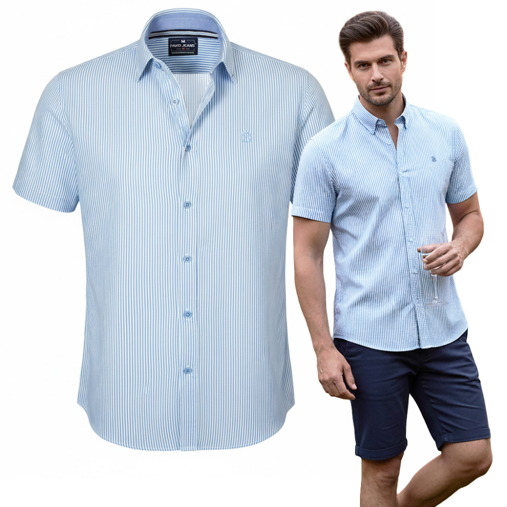 KOSZULA Męska z Krótkim Rękawem AKAI Bawełniana z WISKOZĄ Slim Fit Pako Jeans - Pakojeans.pl