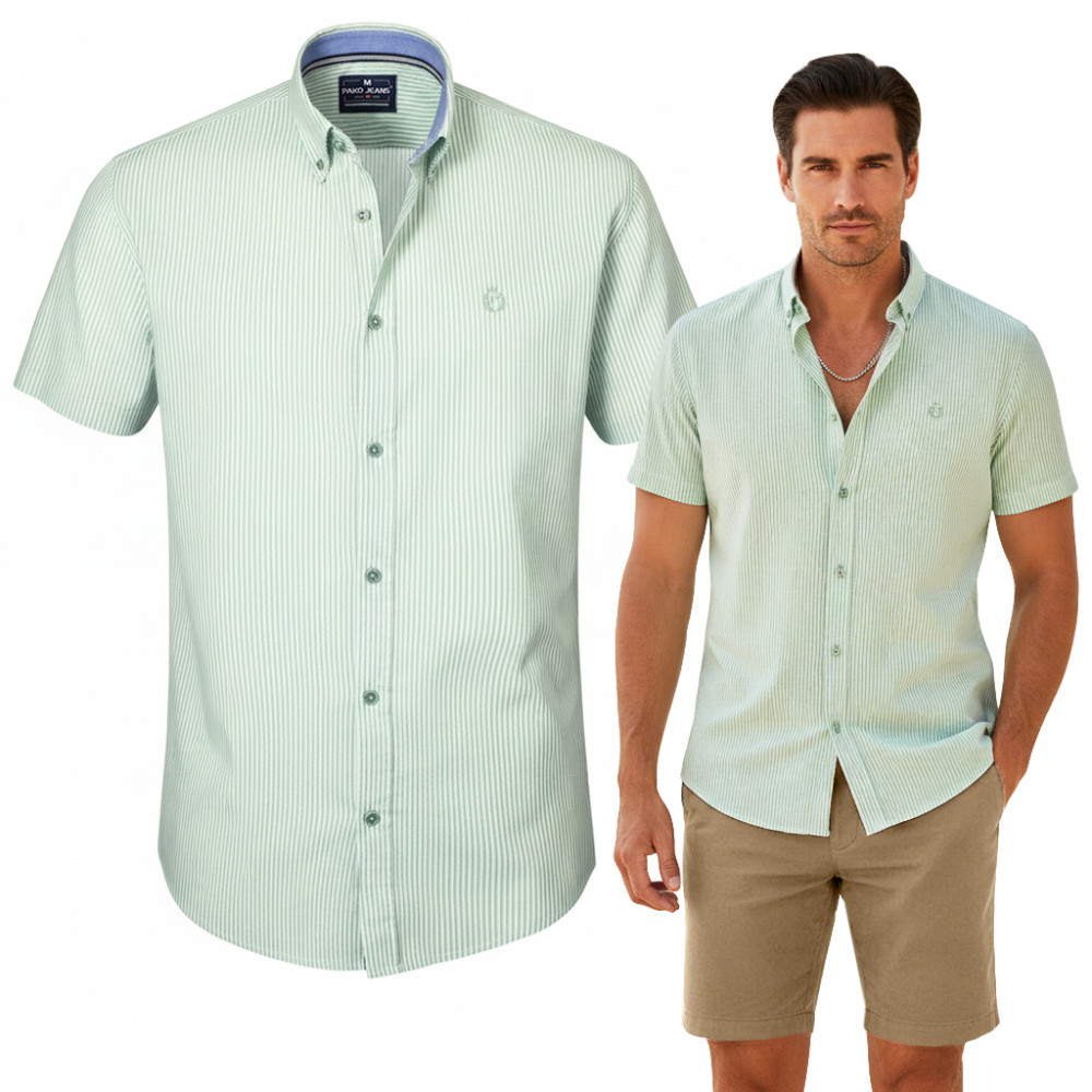 KOSZULA Męska z Krótkim Rękawem AKAI Bawełniana z WISKOZĄ Slim Fit Pako Jeans