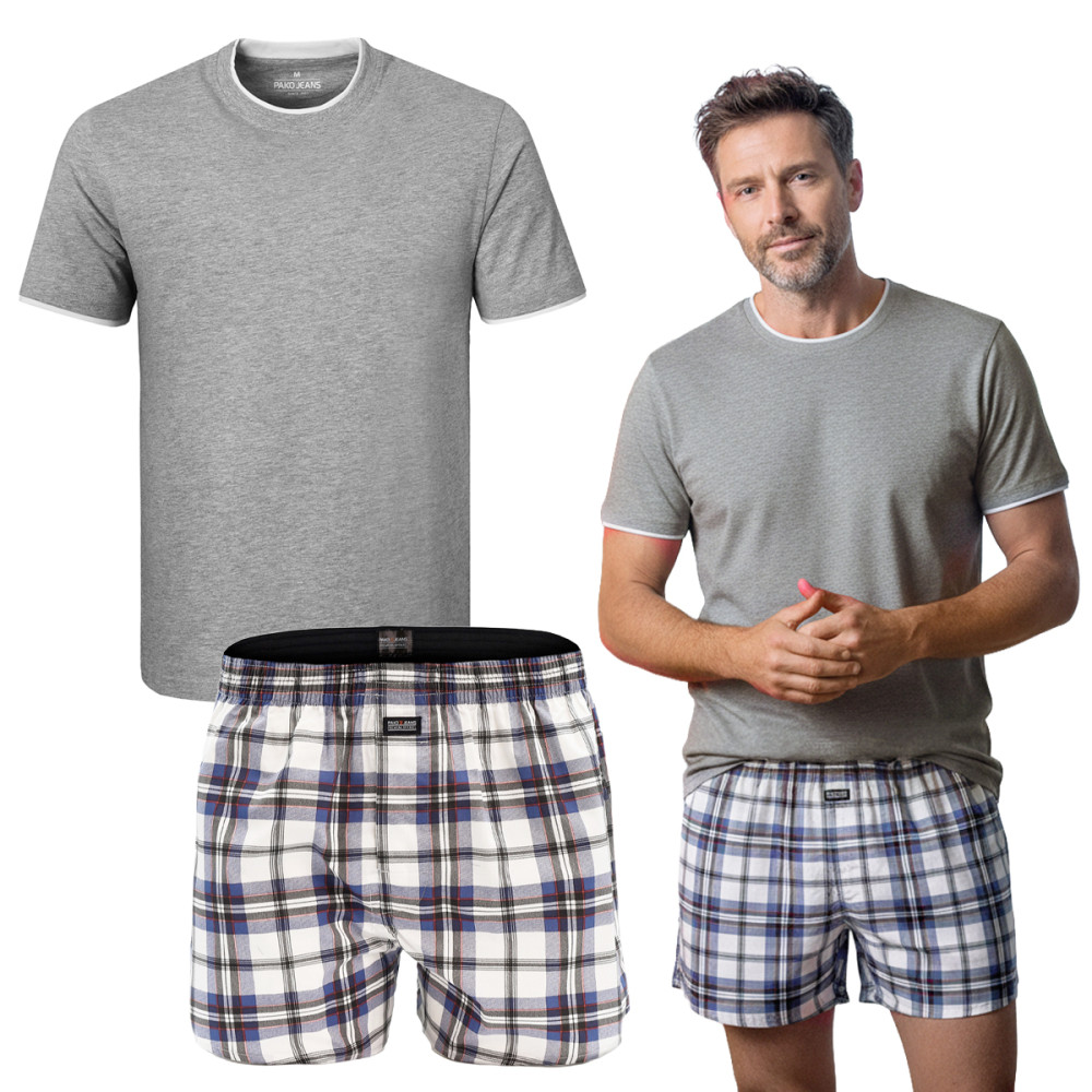 PIŻAMA Męska BAWEŁNIANA Zestaw T-shirt Krótki Rękaw i Szorty Pako Jeans - Pakojeans.pl
