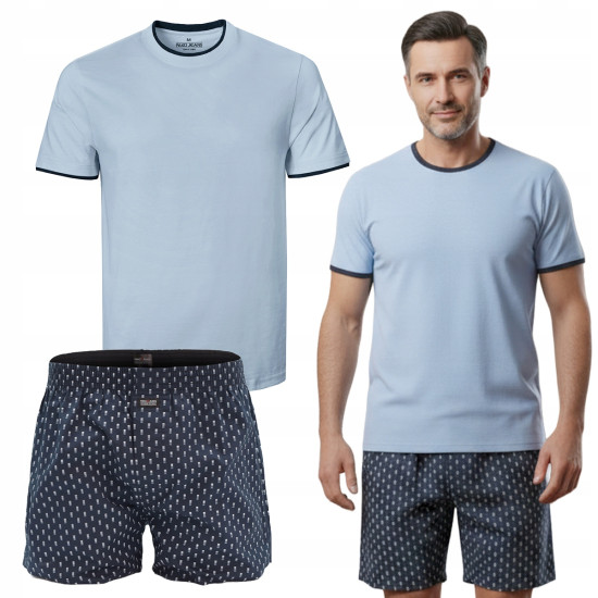 PIŻAMA Męska BAWEŁNIANA Zestaw T-shirt Krótki Rękaw i Szorty Pako Jeans - Pakojeans.pl