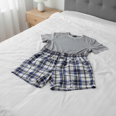 PIŻAMA Męska BAWEŁNIANA Zestaw T-shirt Krótki Rękaw i Szorty Pako Jeans - Pakojeans.pl