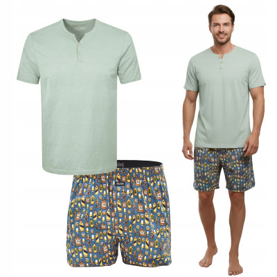 PIŻAMA Męska BAWEŁNIANA Zestaw T-shirt Krótki Rękaw i Szorty Pako Jeans - Pakojeans.pl