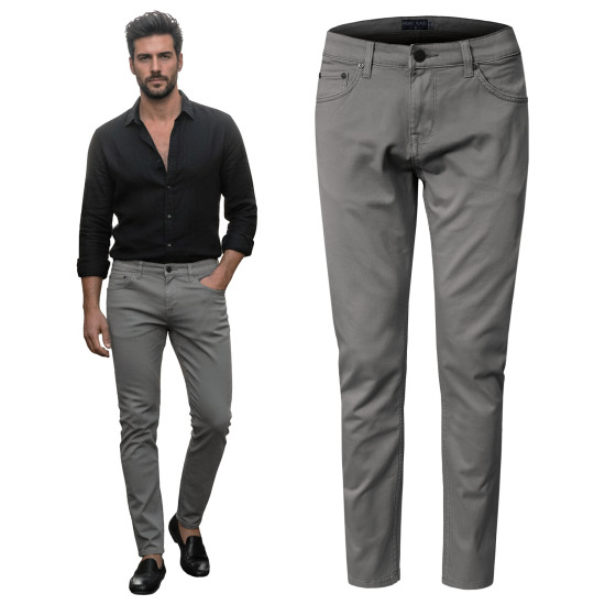 SPODNIE Męskie TWILLOWE Bawełniane PERS SZARE Regular Pako Jeans - Pakojeans.pl