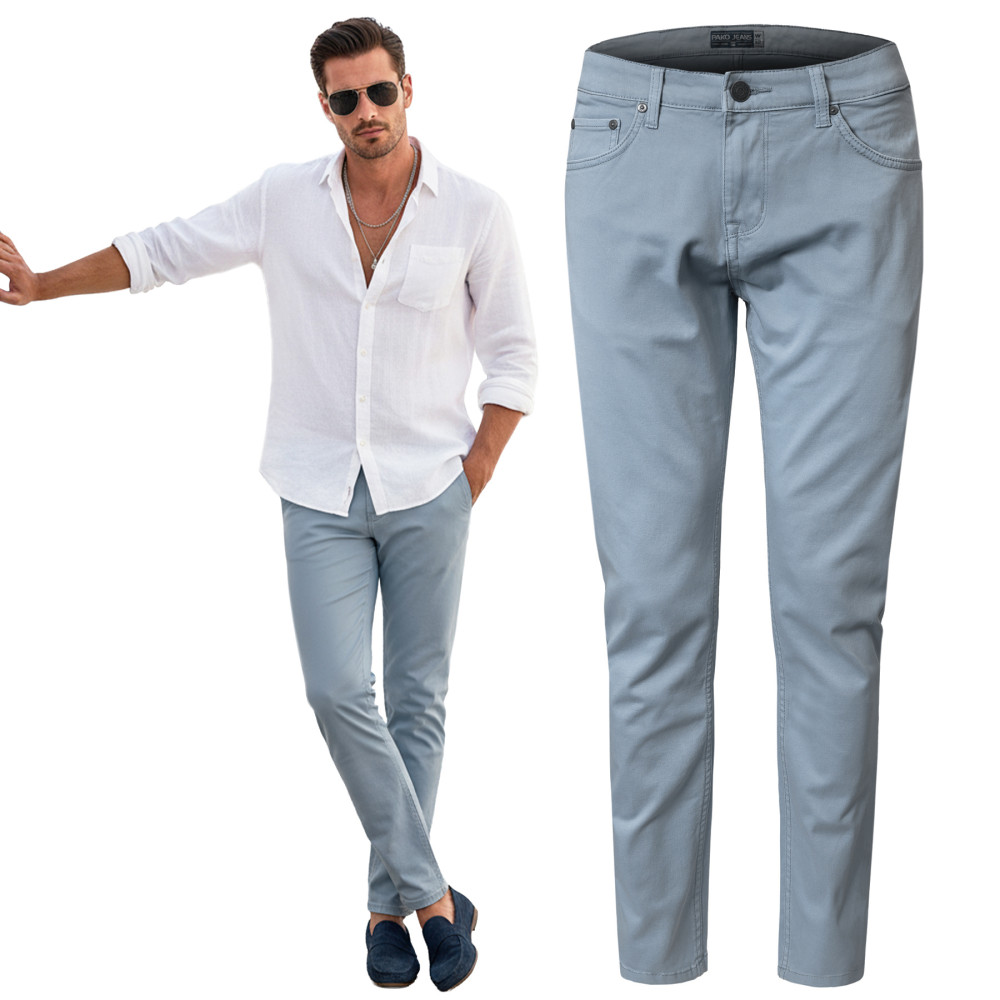 SPODNIE Męskie TWILLOWE Bawełniane PERS NIEBIESKIE Regular Pako Jeans - Pakojeans.pl