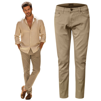 SPODNIE Męskie TWILLOWE Bawełniane PERS BEŻOWE Regular Pako Jeans - Pakojeans.pl